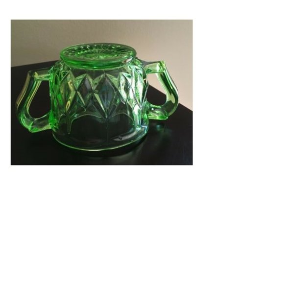 Vintage Green Paneled Open Sugar Bowl Depression Glass - Picture 3 of 4